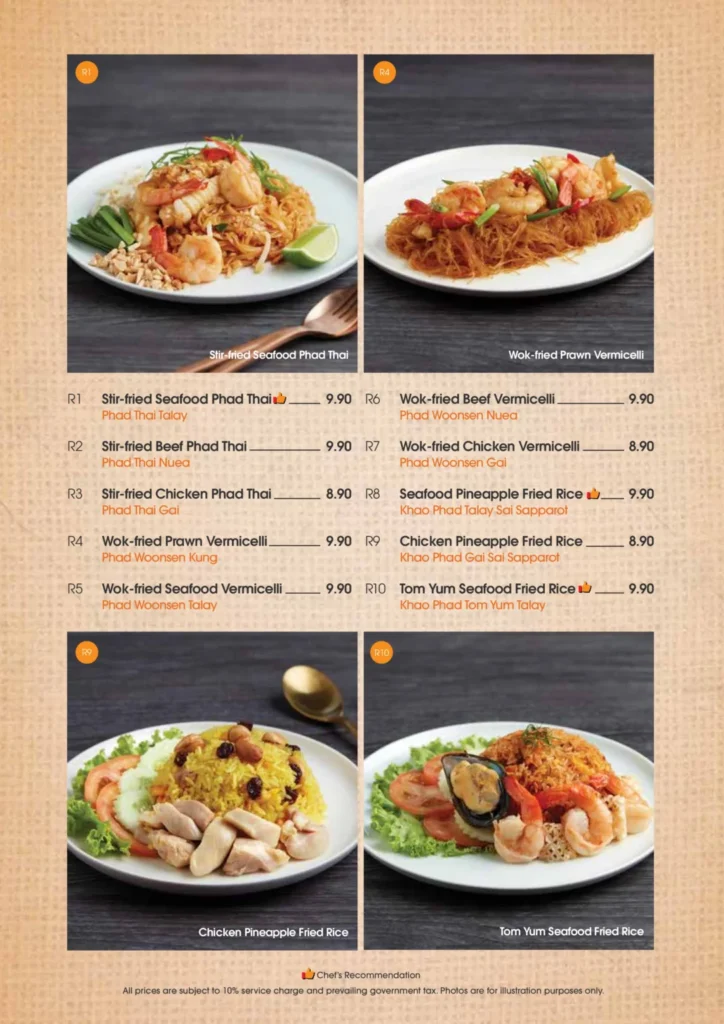 SAVEUR THAI MENU RICE NOODLES PRICES