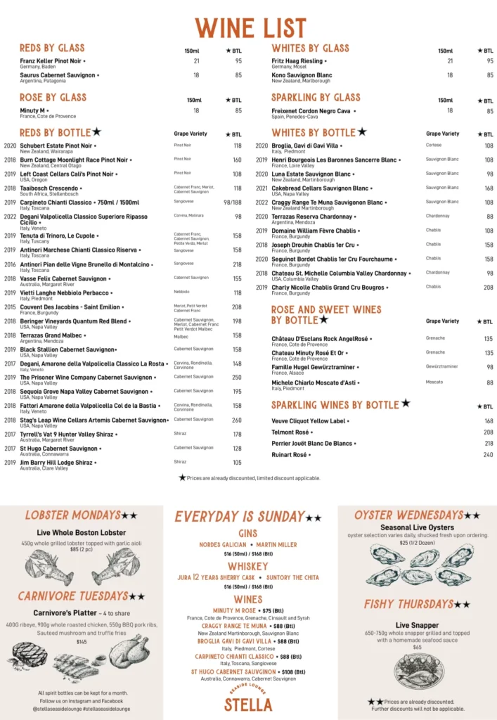 stellla menu singapore prices