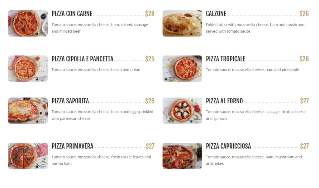 ALFORNO EAST COAST RESTAURANT PIZZA MENU PRICES 
