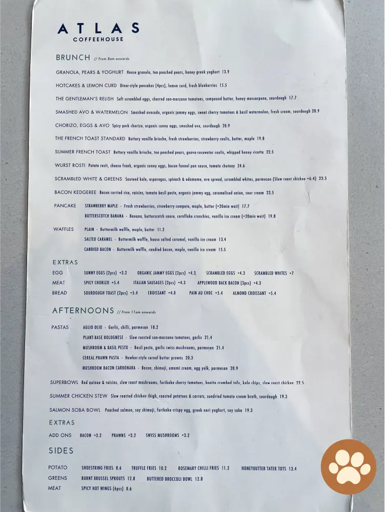 ATLAS COFFEEHOUSE BRUNCH MENU WITH PRICES