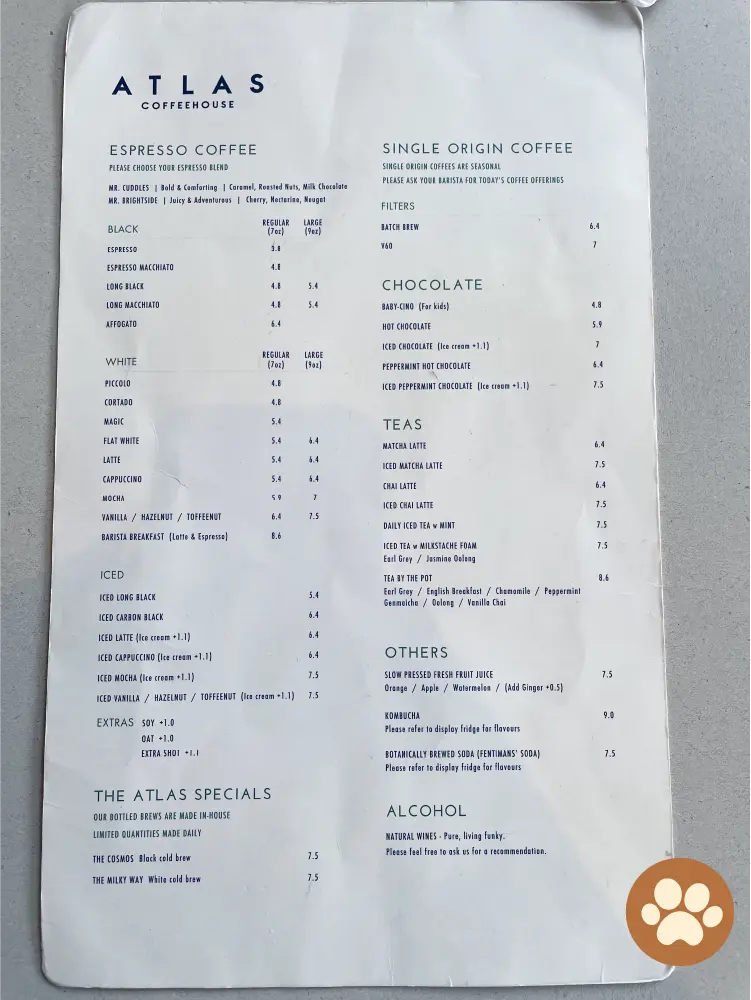 Atlas Coffeehouse Menu Singapore