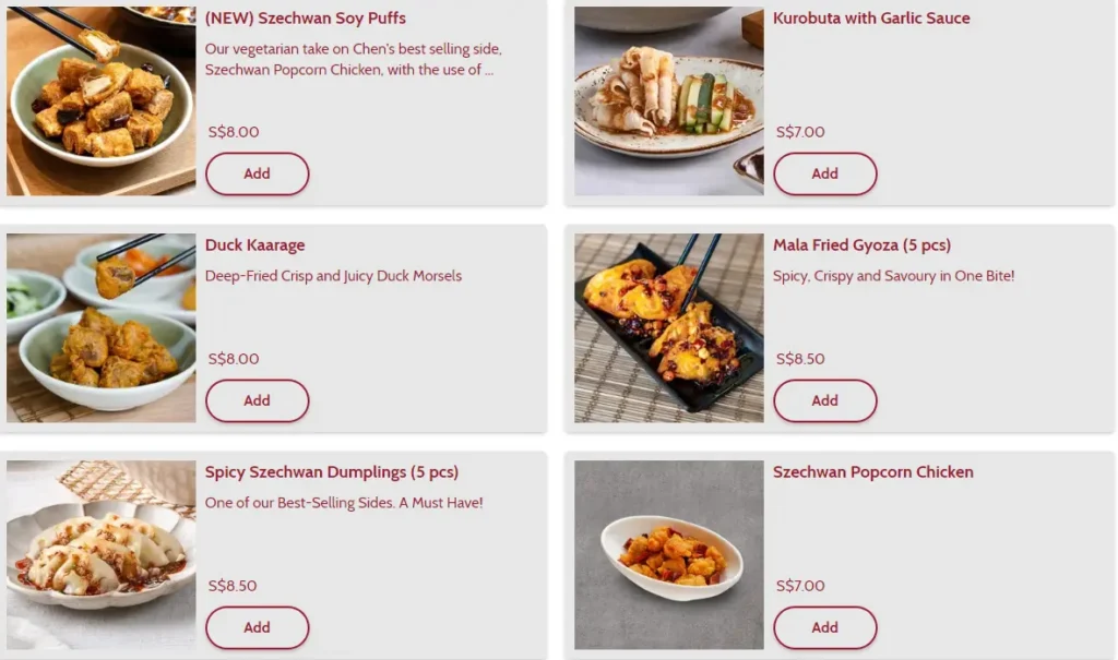 CHEN’S MAPO TOFU SIDES PRICES