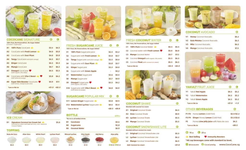 COCOCANE MENU SINGAPORE