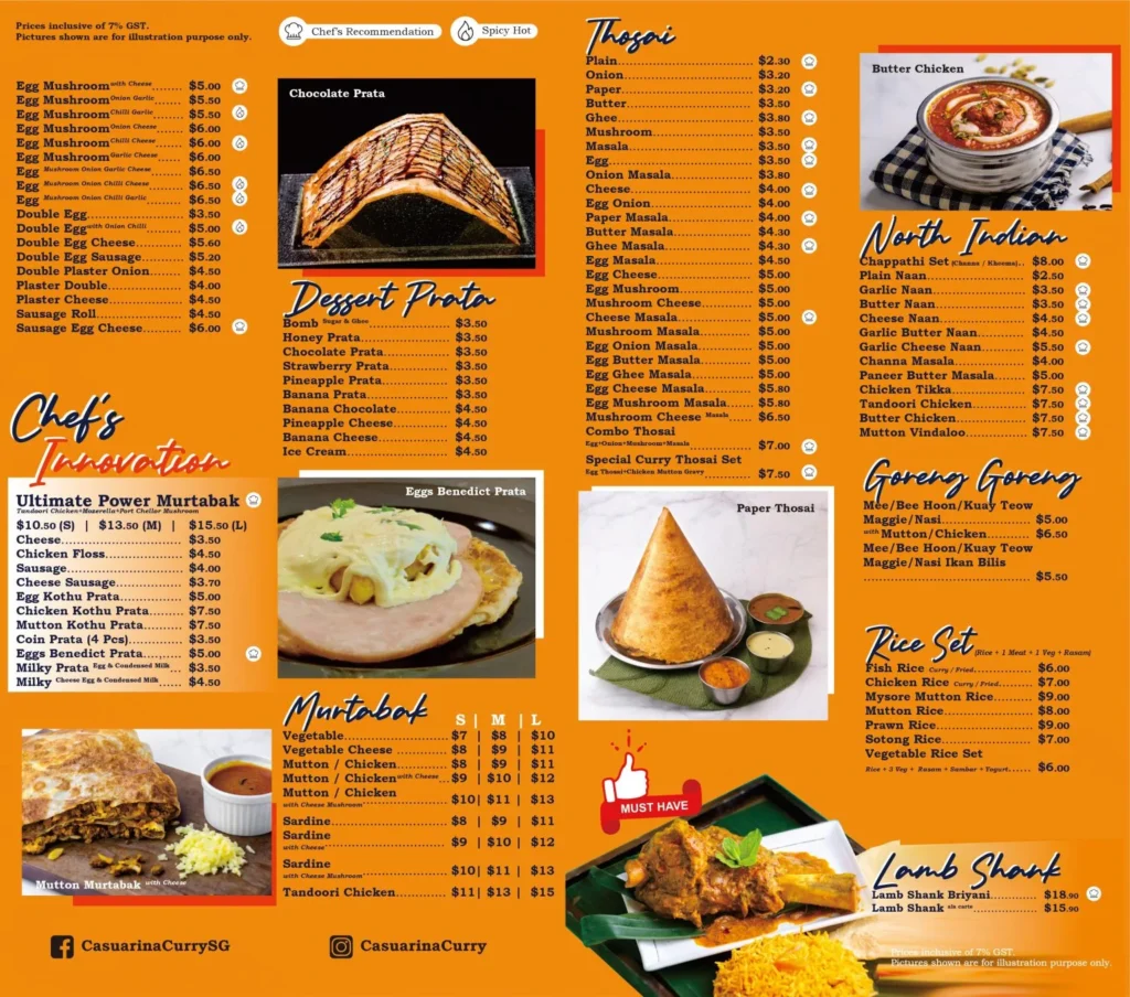 Casuarina Curry Menu Singapore