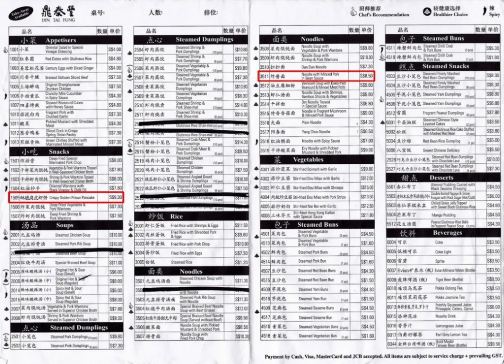 DIN TAI FUNG MENU SINGAPORE UPDATED PRICES 2024