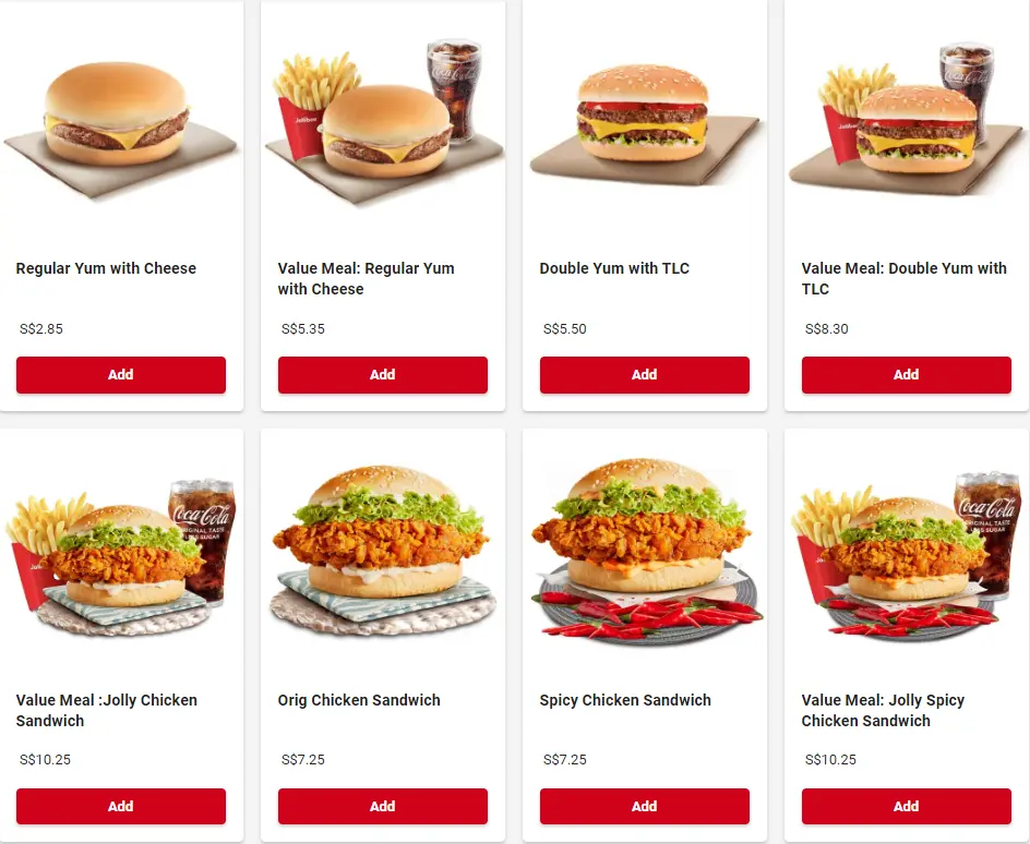 JOLLIBEE BURGERS PRICES