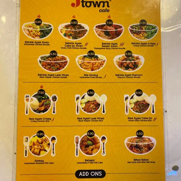 JTOWN CAFE MENU SINGAPORE