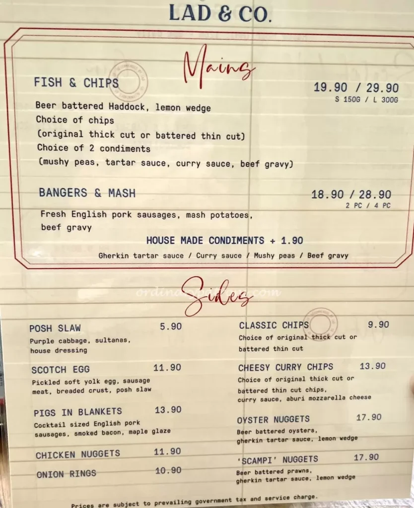 Lad & Co Menu Singapore