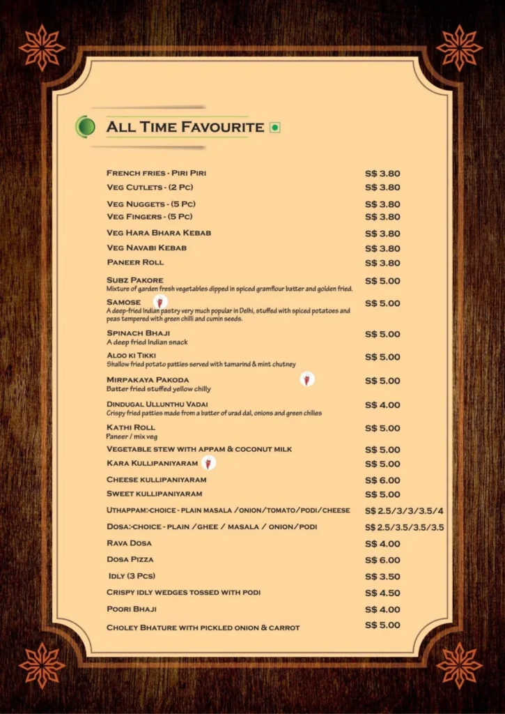 Nandhanas Restaurant alll time favourite menu