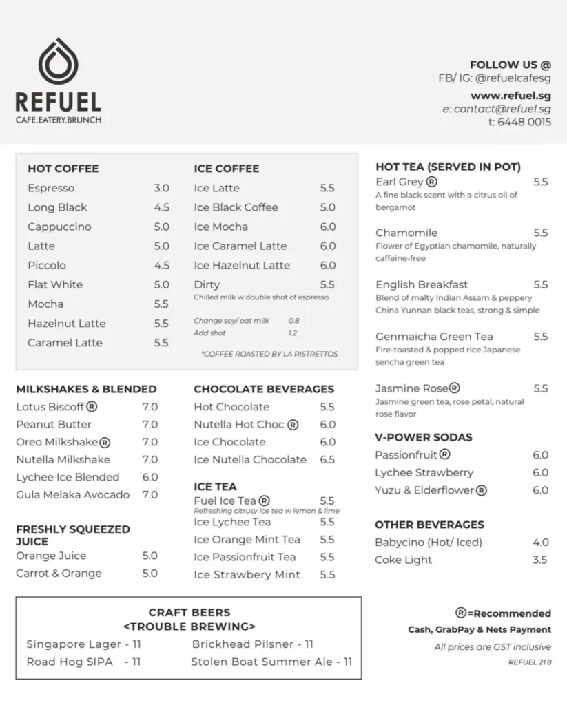 REFUEL CAFE COFFE PRICES