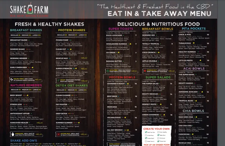 SHAKE FARM MENU SINGAPORE