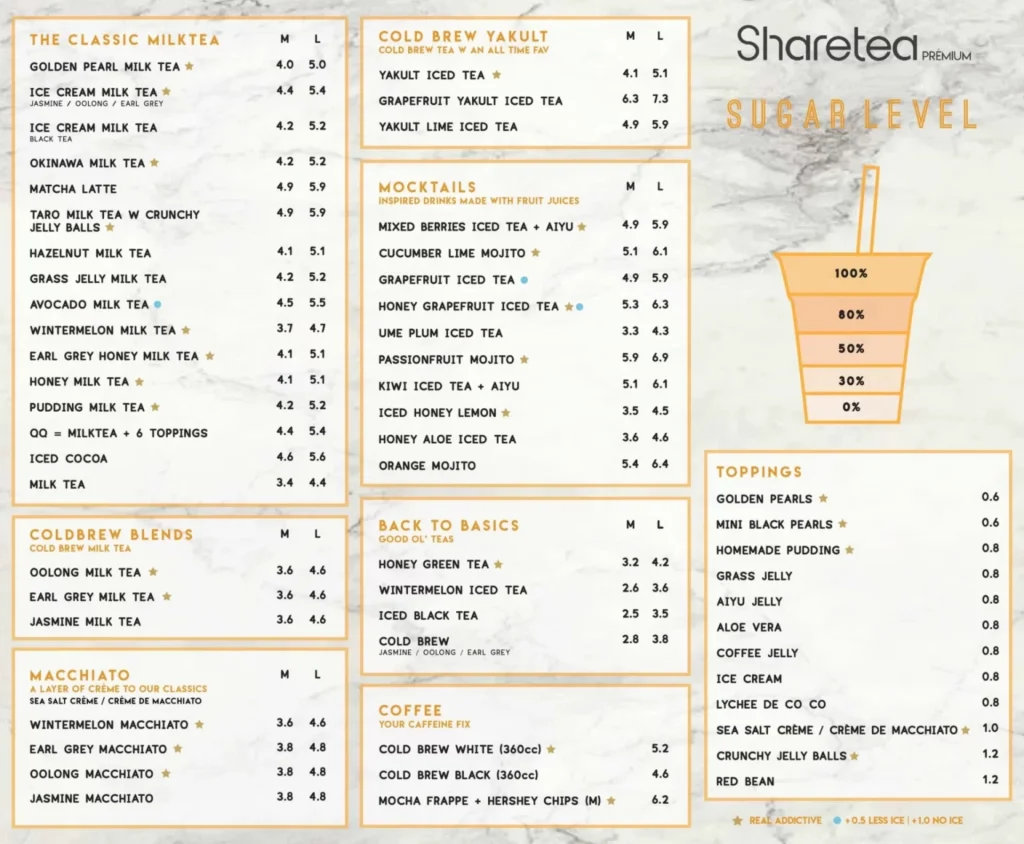 SHARETEA THE CLASSIC MILK TEA MENU