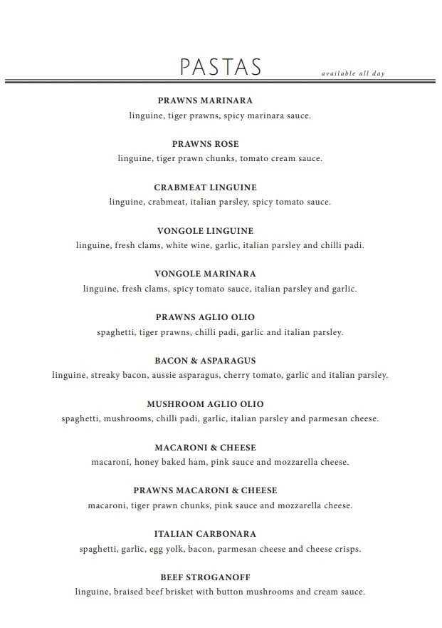 WHISK & PADDLE MENU PASTA PRICES