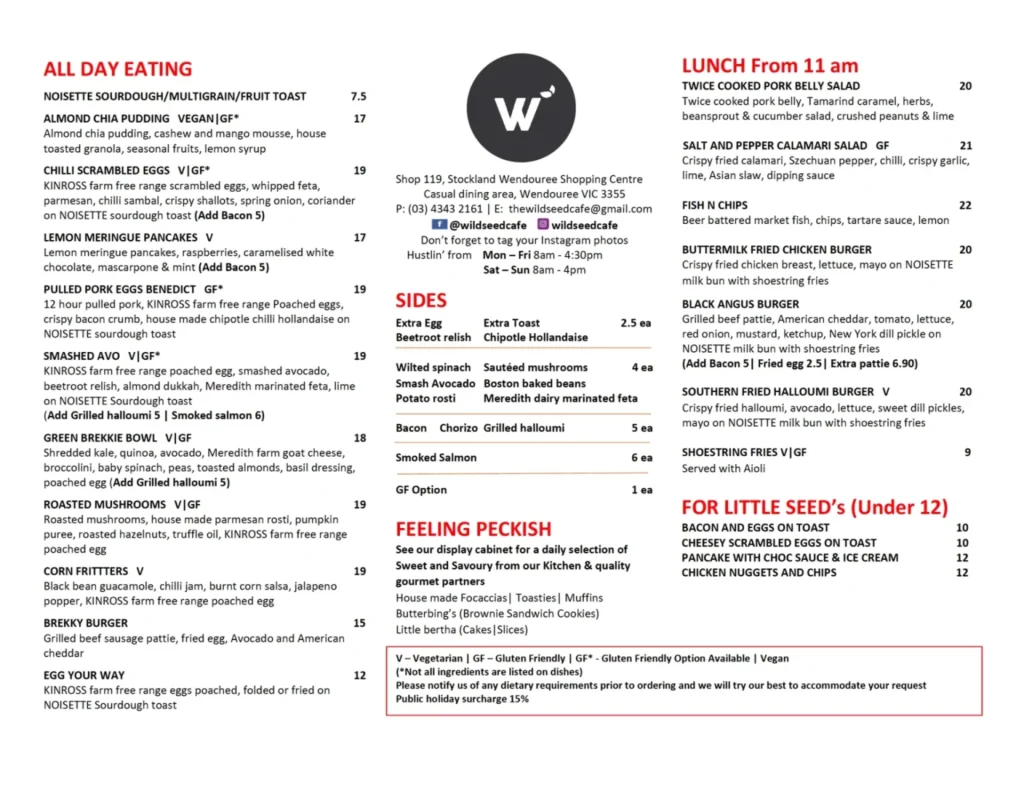 WILDSEED CAFE MENU SINGAPORE