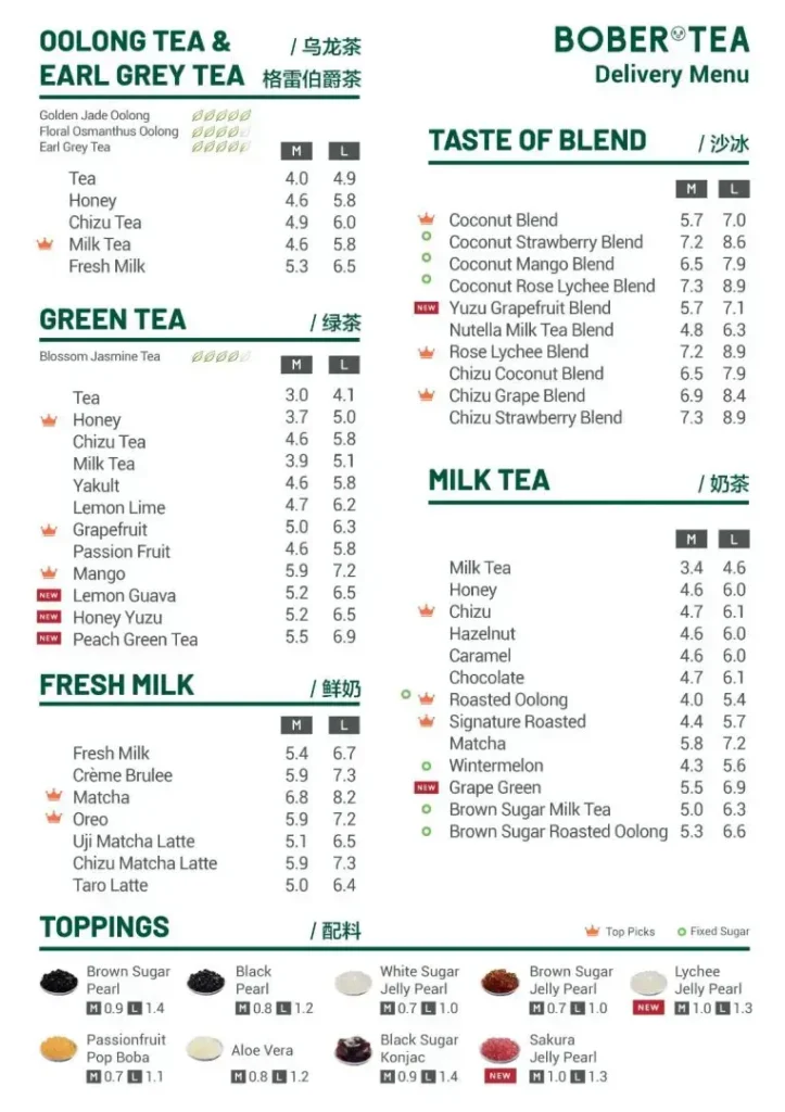 bober tea menu singapore