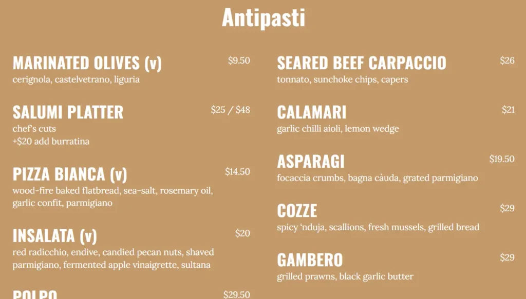 cicheti antipasti menu prices