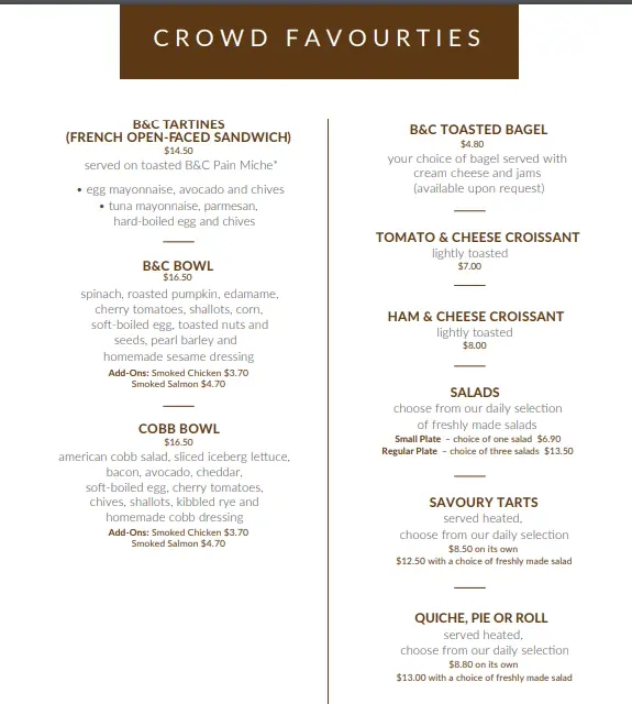 cook and baker crowd favourites menu prices 