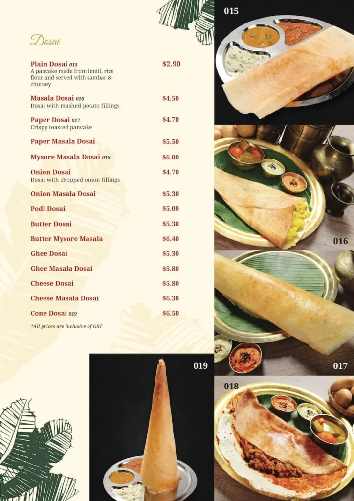 komala vilas menu singapore 