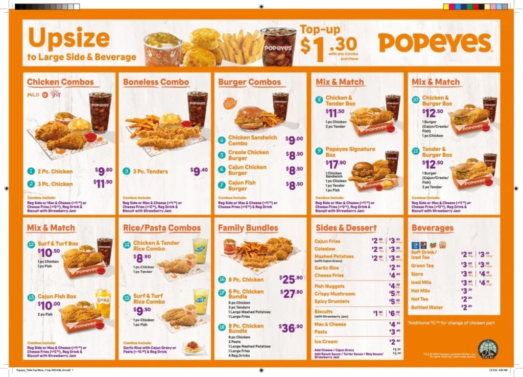 popeyes menu singapore