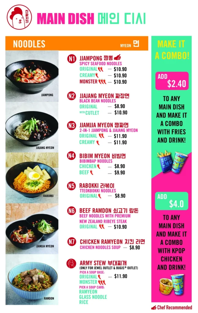 JINJJA CHICKEN NOODLES MENU