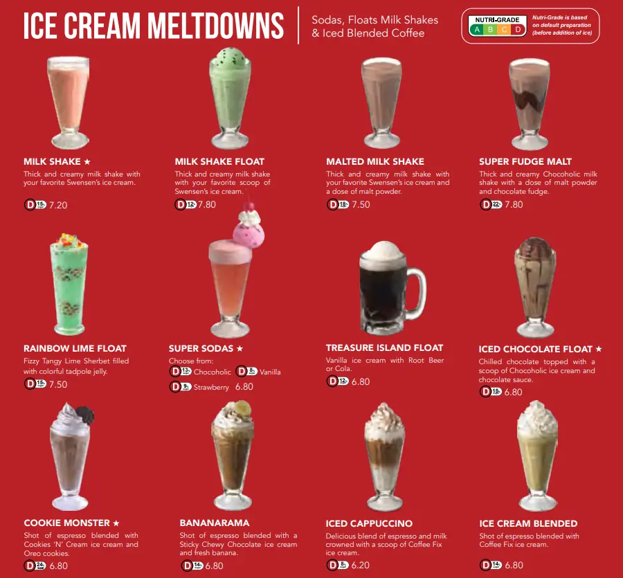 SWENSEN’S ICE CREAM MELTDOWNS PRICES