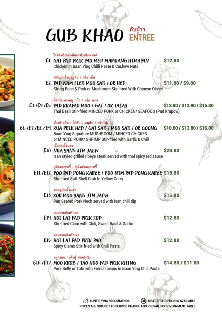 BAAN YING GHUB KHAO MENU PRICES