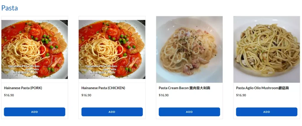 BRITISH HAINAN MENU PASTA PRICES