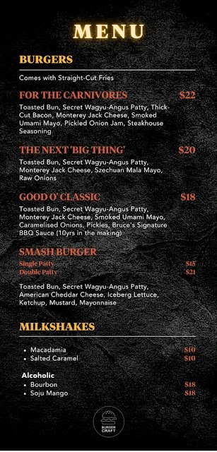 BURGER CRAFT MENU SINGAPORE & UPDATED PRICES 2024