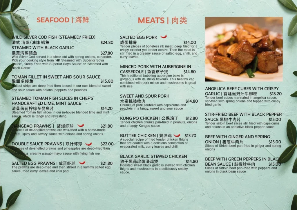 Char Restaurant Meat & Seafood Menu