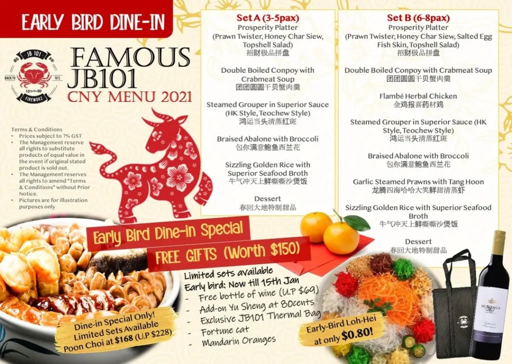 JB101 Menu SINGAPore