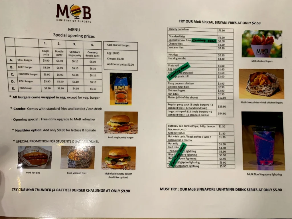 Ministry of Burgers Menu Singapore 