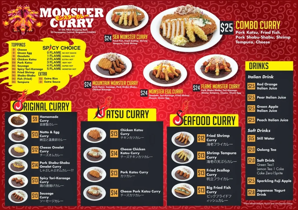 Monster Curry Menu Singapore