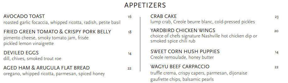 Yardbird Menu Singapore