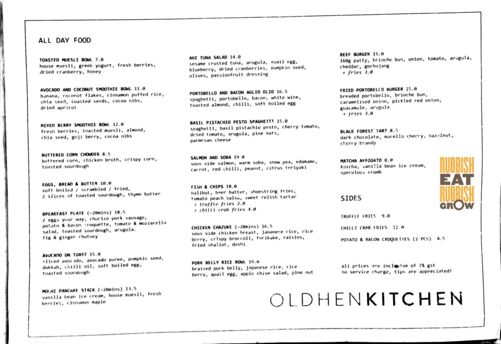 old hen menu singapore