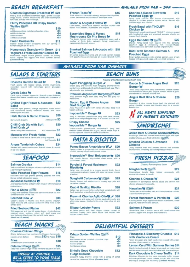 COASTES MENU SINGAPORE