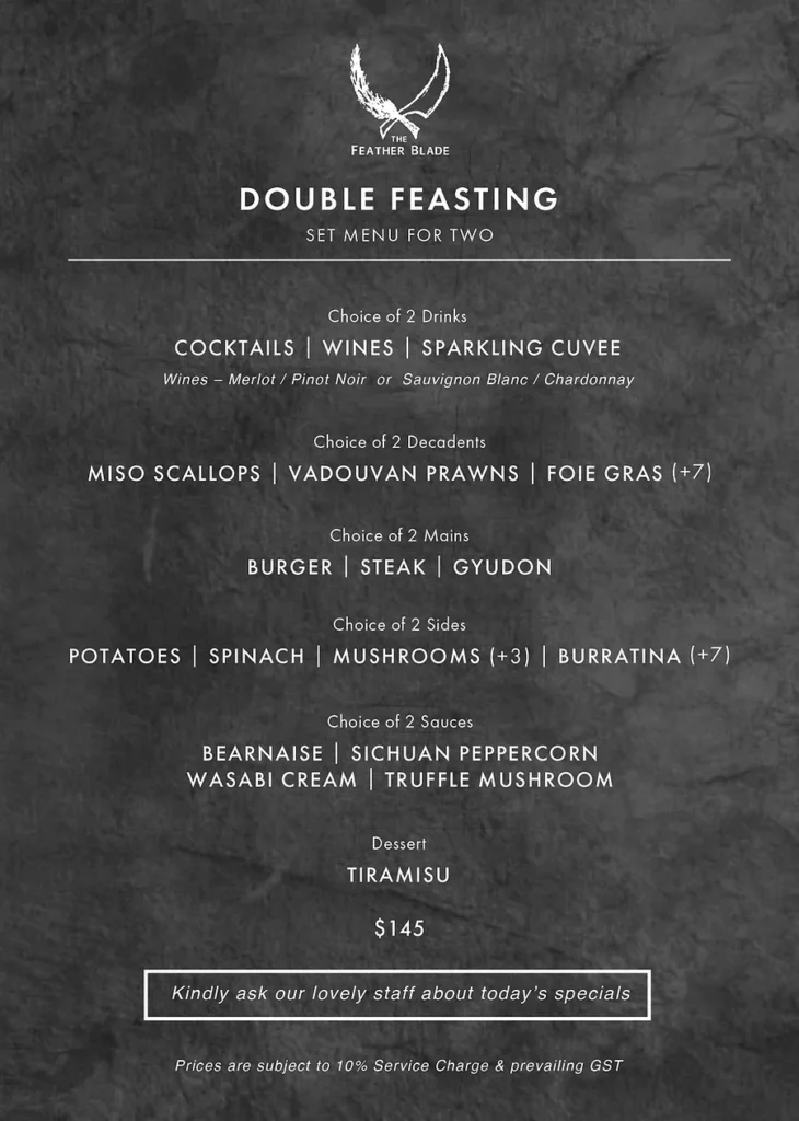 FEATHERBLADE MENU SINGAPORE