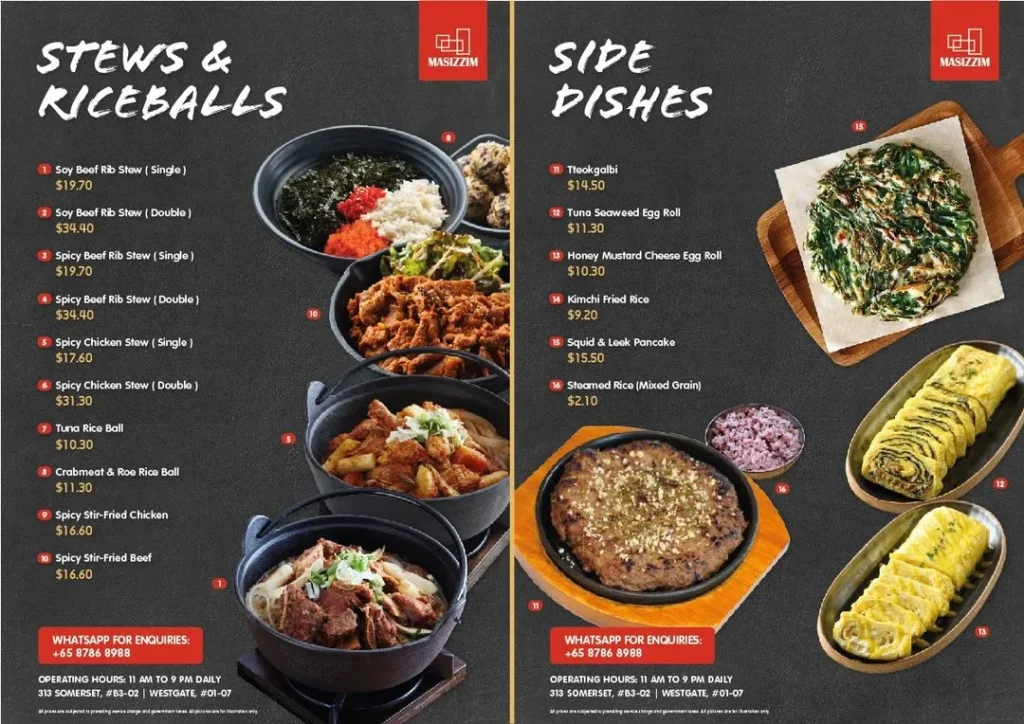 MASIZZIM MENU SINGAPORE 