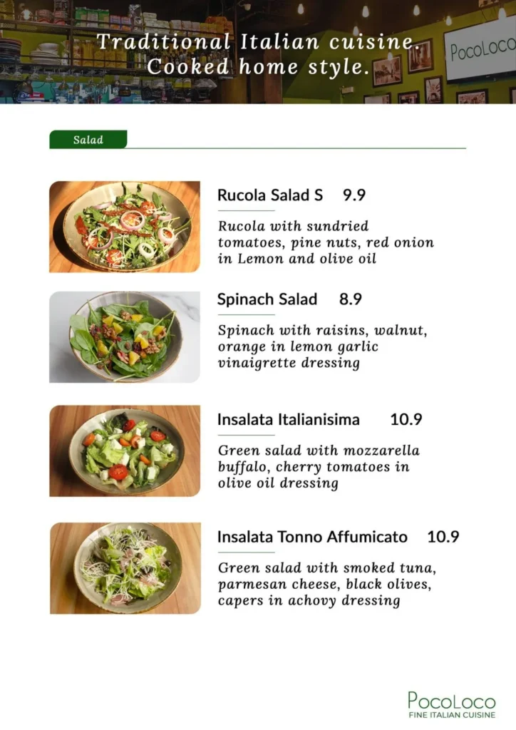 POCOLOCO SALADS MENU PRICES