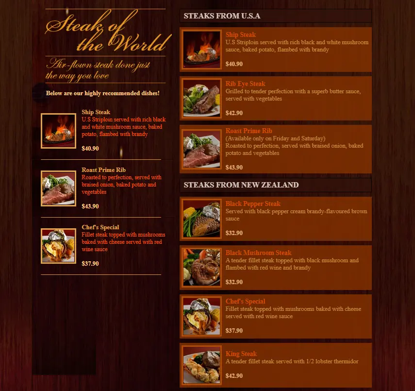 The ship restaurant menu singapore