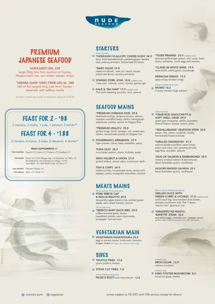 nude seafood menu singapore