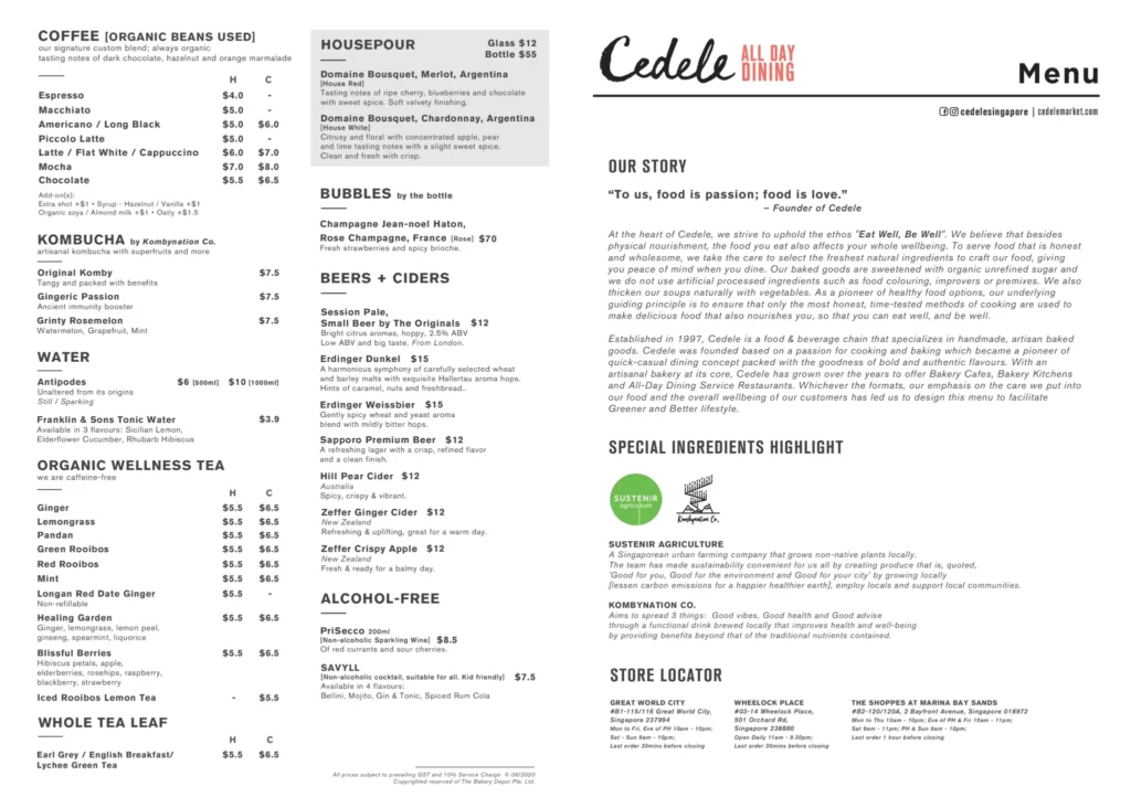 CEDELE CAFE MENU – CAKE SLICES