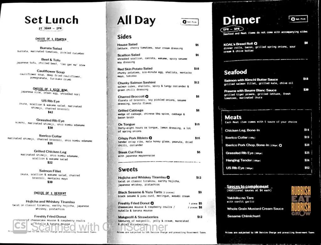 KOAL MENU SINGAPORE