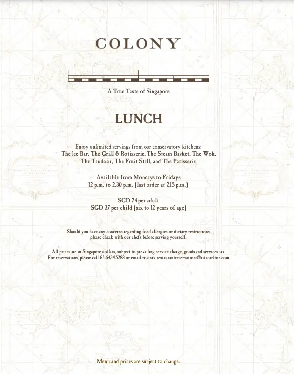 colony menu singapore