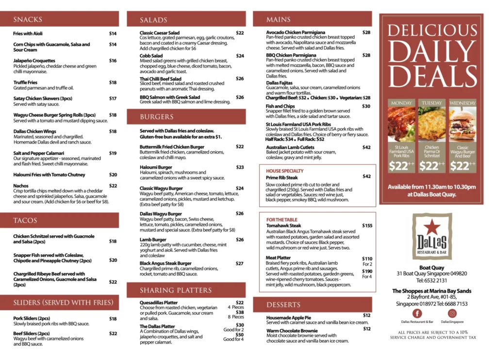 dallas menu singapore