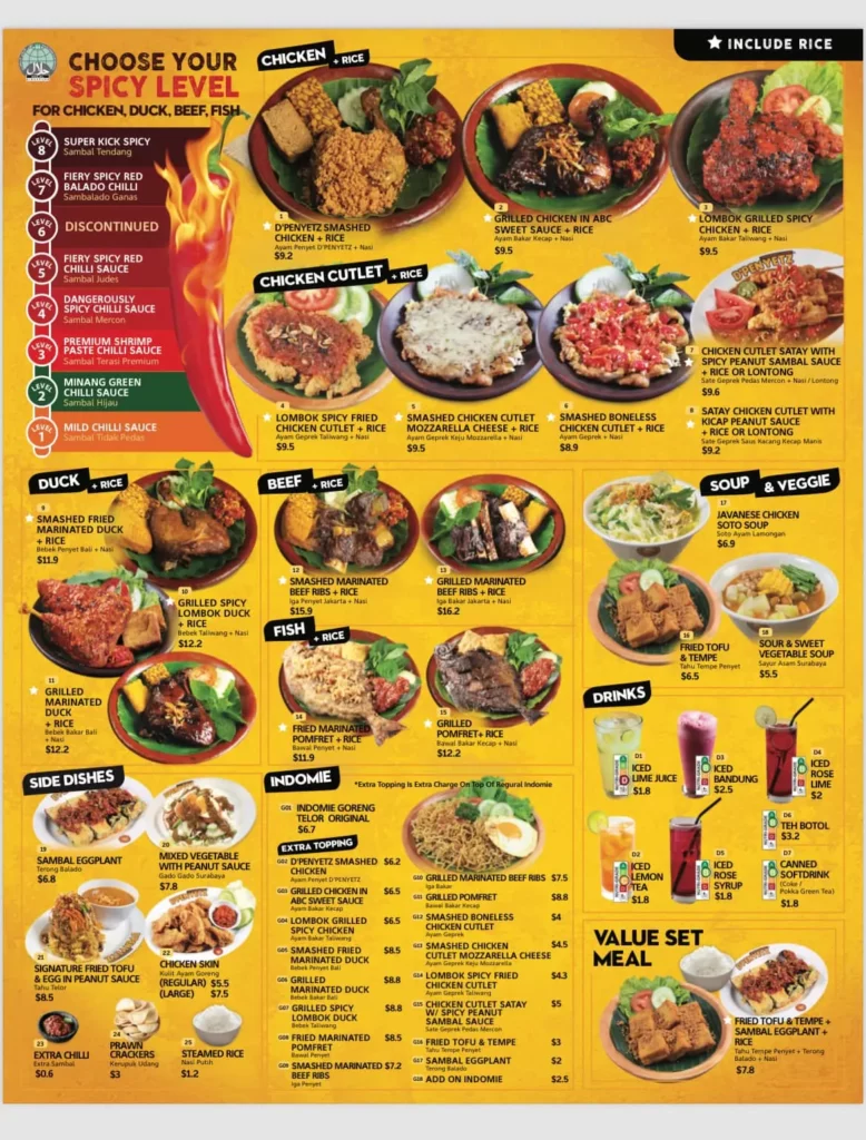 D’PENYETZ MENU SINGAPORE