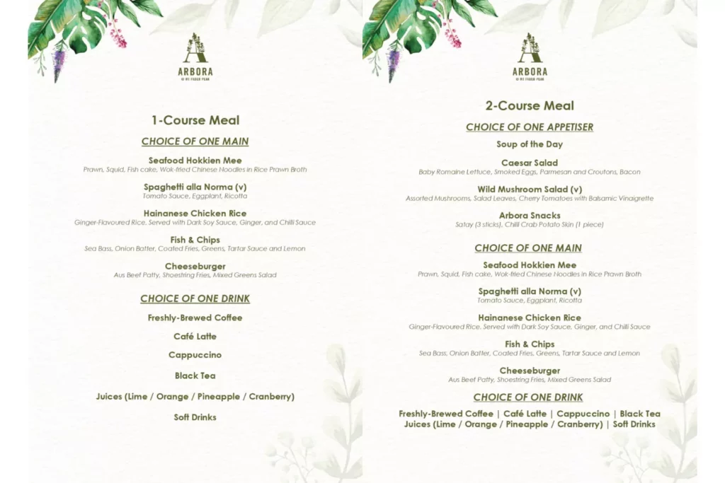 ARBORA MENU SINGAPORE