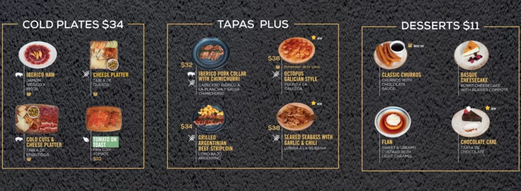 TAPAS CLUB MENU SINGAPORE