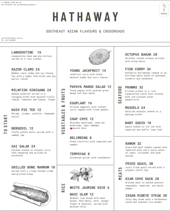 hathaway menu singapore