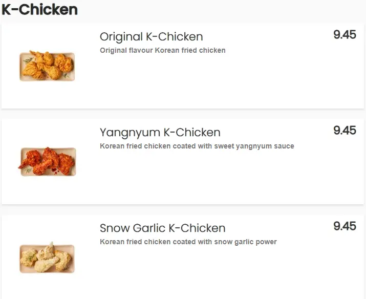 GOPIZZA K-CHICKEN MENU
