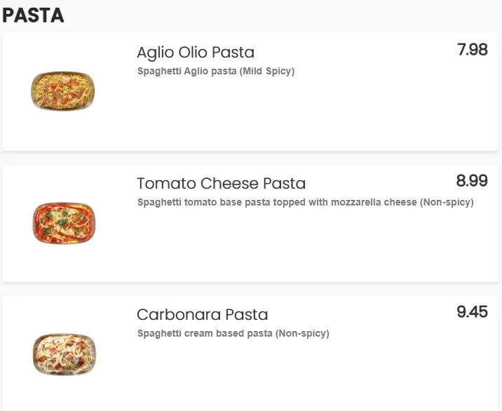 GOPIZZA PASTA PRICES